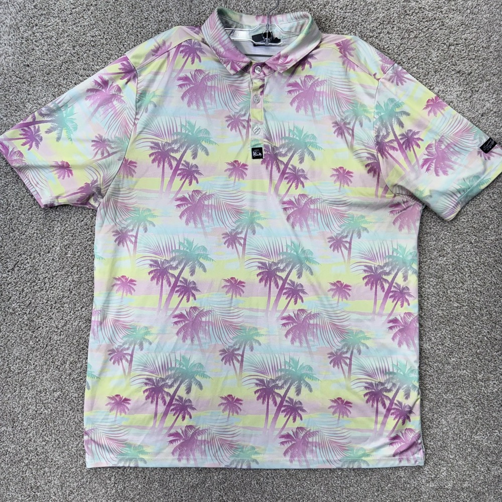 Sunday Swagger Polo Mens XXL Tropical Palm Tree Pastel Multicolor EUC